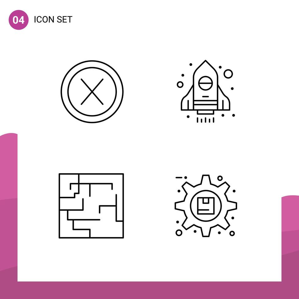 Set of 4 Modern UI Icons Symbols Signs for close map no spaceship gear Editable Vector Design Elements