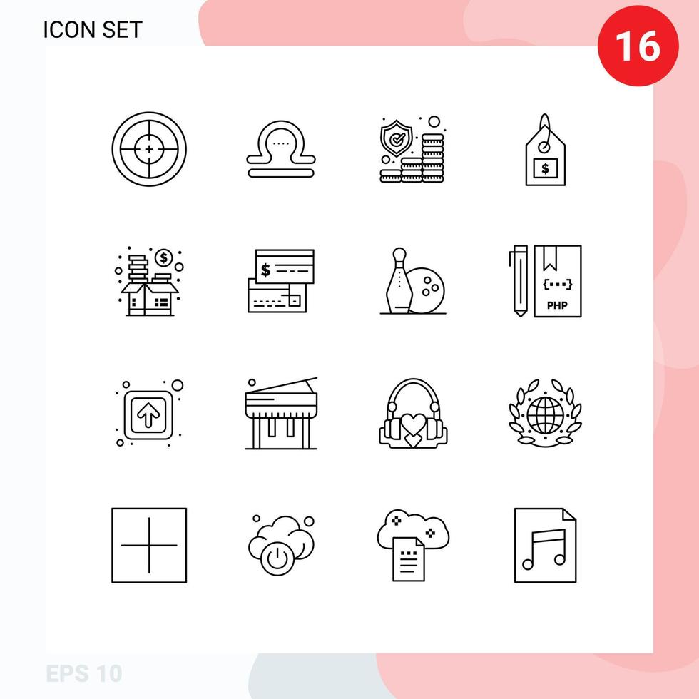 16 Universal Outline Signs Symbols of funding label greece dollar protection Editable Vector Design Elements