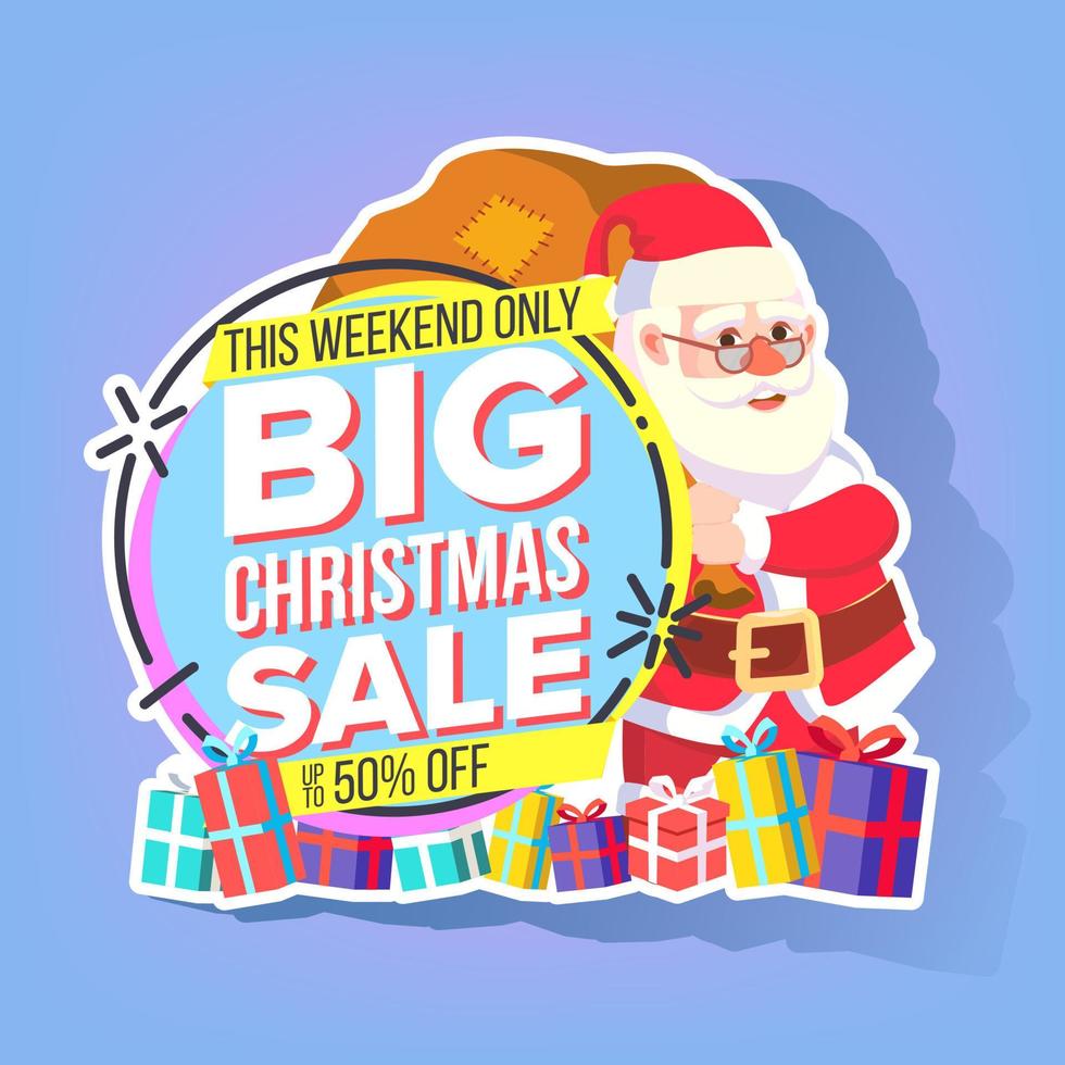 Christmas Sale Sticker Vector. Santa Claus. Mega Sale Holiday Poster Design. Buy Label. Discount And Promotion. Isolated Illustration vector