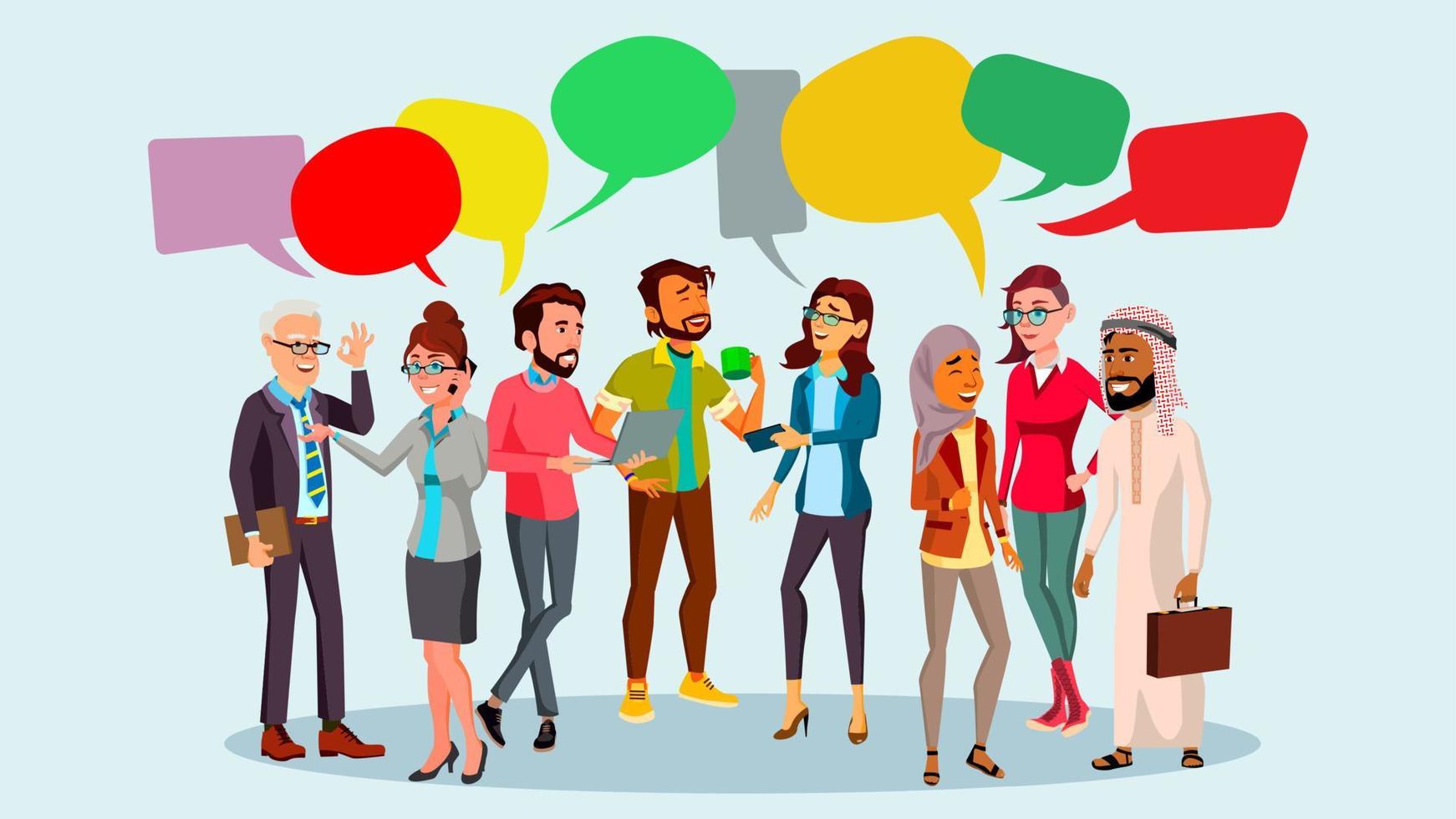 People Group Chat Vector. Communication Bubble. Teamwork. Office Lifestyle. Message. Speech Bubbles. Illustration vector