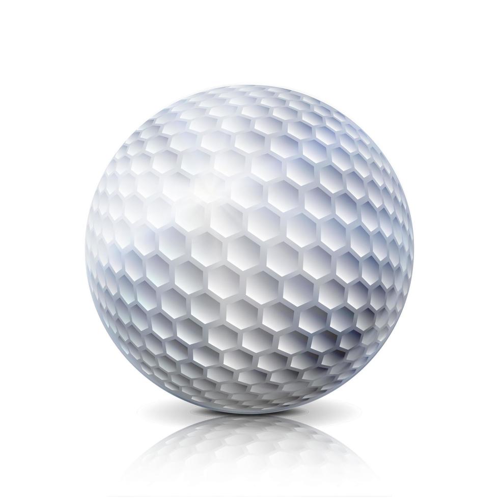 Realistic Golf Ball Isolated On White Background. Traditional Classic Golf Ball Design. Three-dimensional. Vector Illustration.