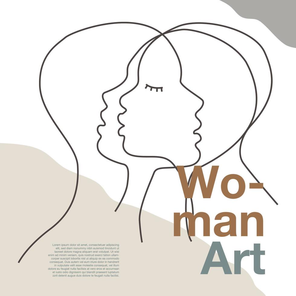 Three women face contemporary line drawing vector