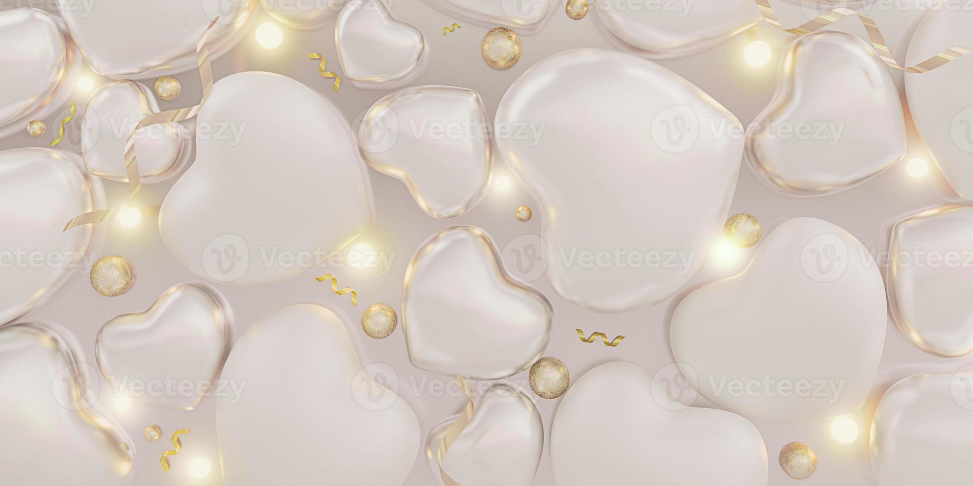 Valentine's day colorful heart background in soft tones with label 3d illustration photo
