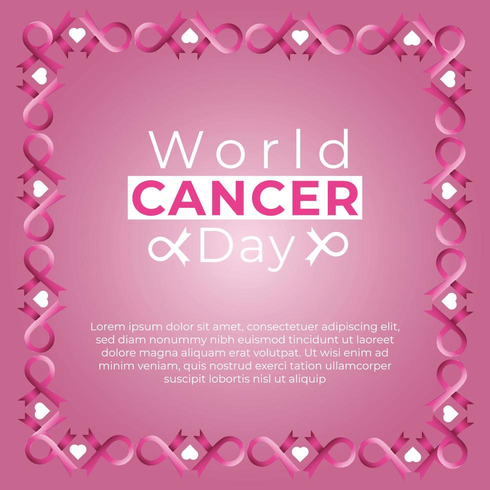 fondo del día mundial contra el cáncer con marco de conciencia de cinta rosa vector