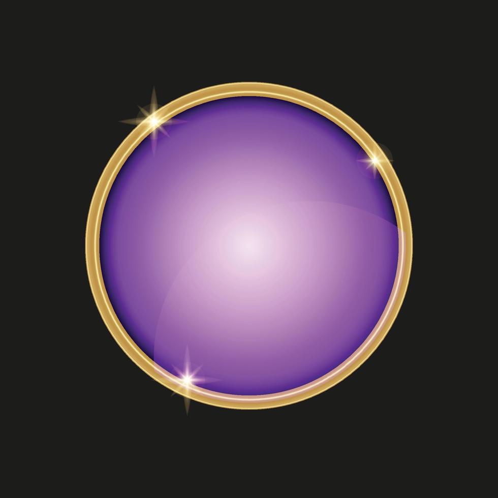 Shiny button purple and gold  glossy,  vector illustration