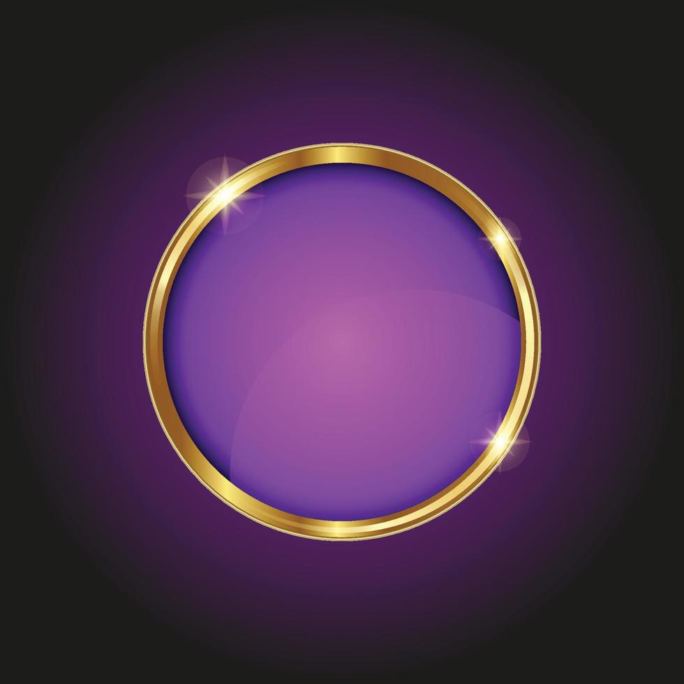 Shiny button purple and gold  glossy,  vector illustration