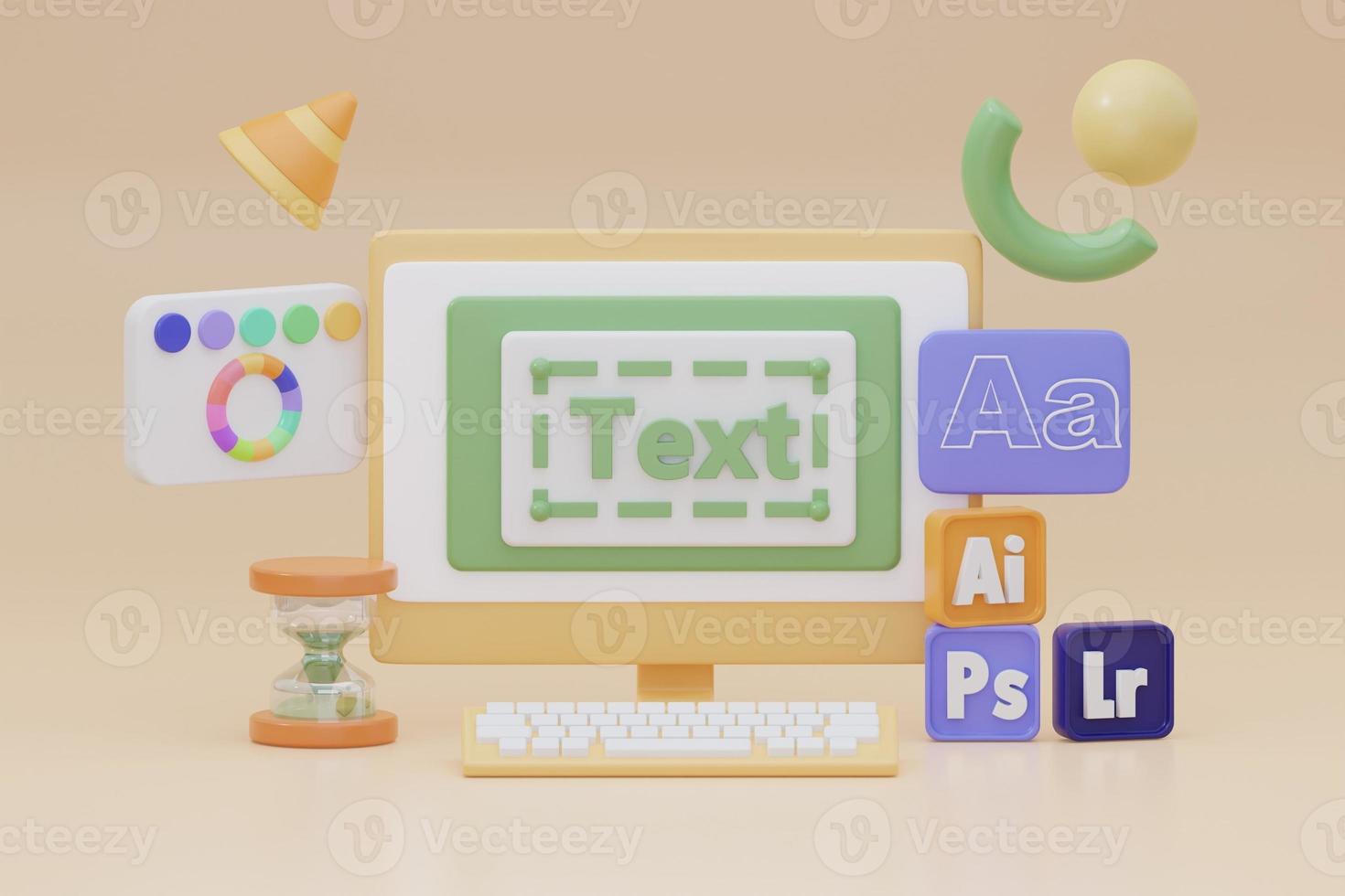 Web design development, studio design, creative process. 3d rendering photo