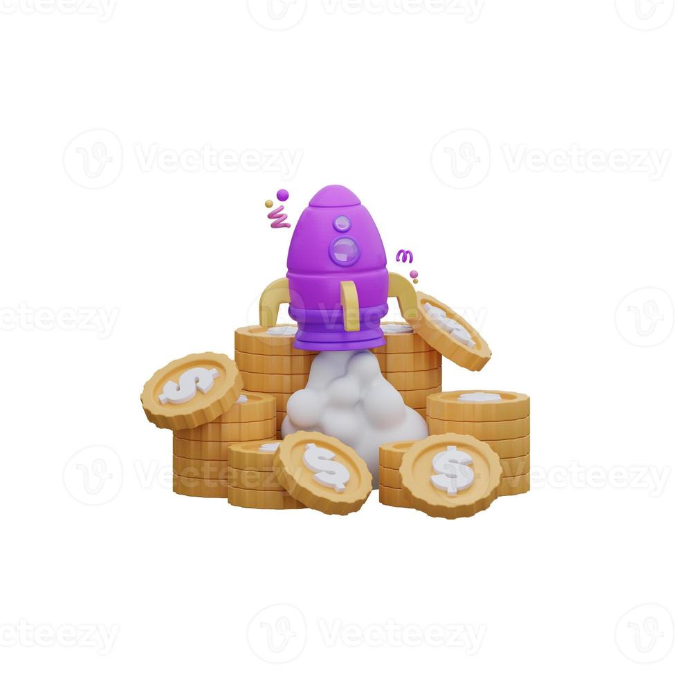 rocket coin business. 3d rendering photo