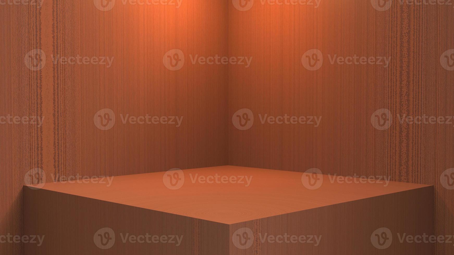blank stand interior design, empty room for show case background, 3D rendering mahogany wood blank stand interior design photo