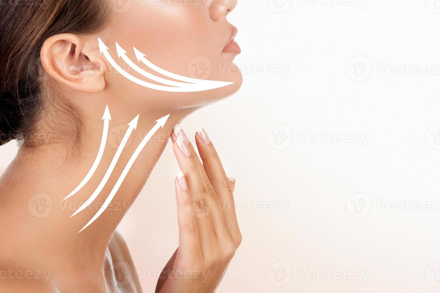 Portrait of woman with perfect skin and makeup, antiaging concept. photo