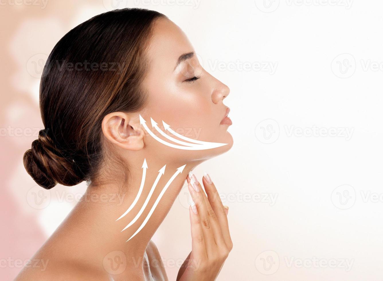 Portrait of woman with perfect skin and makeup, antiaging concept. photo
