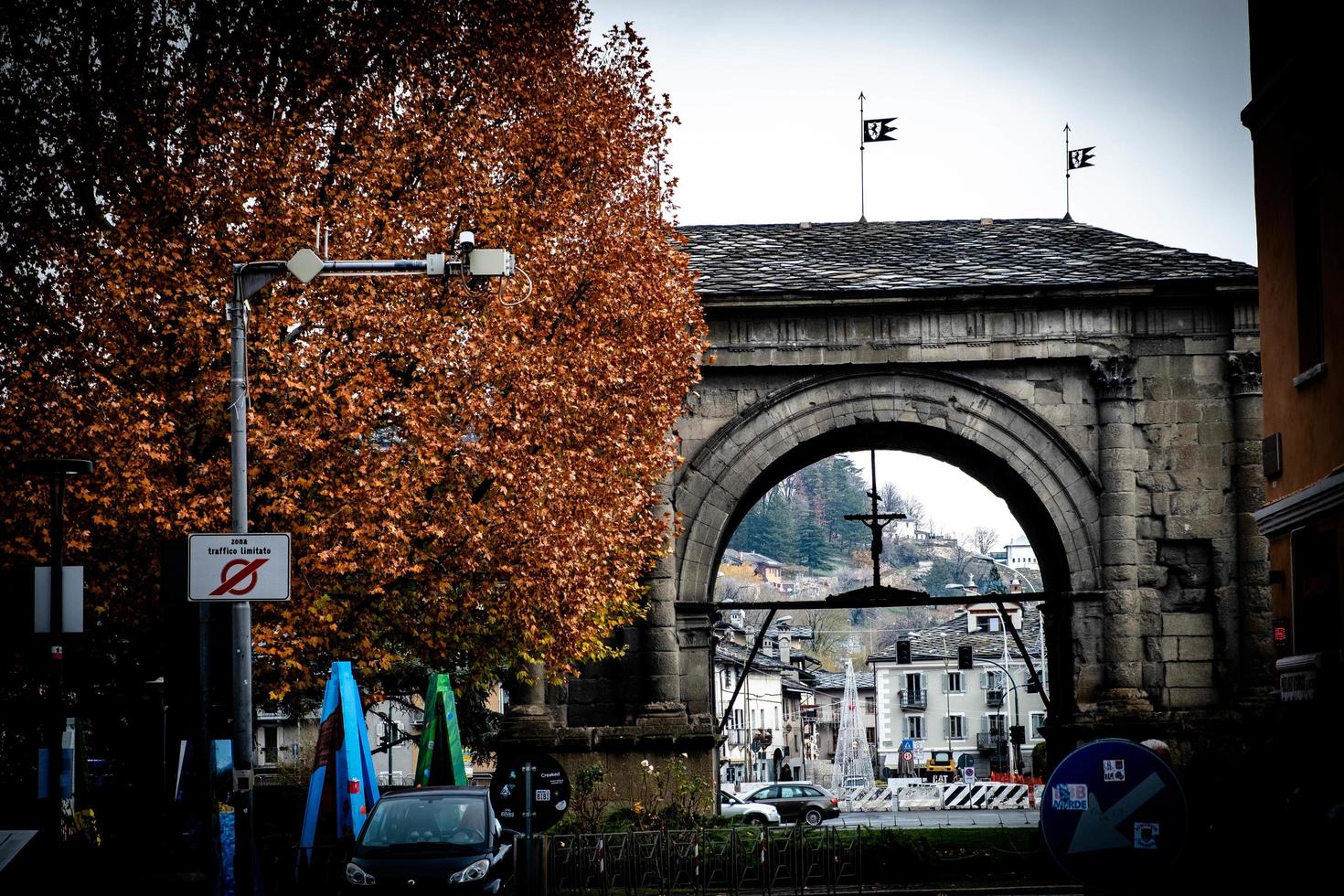 the arch of Augustus in all its majesty in Aosta, in the capital of the Aosta Valley in December 2022 photo