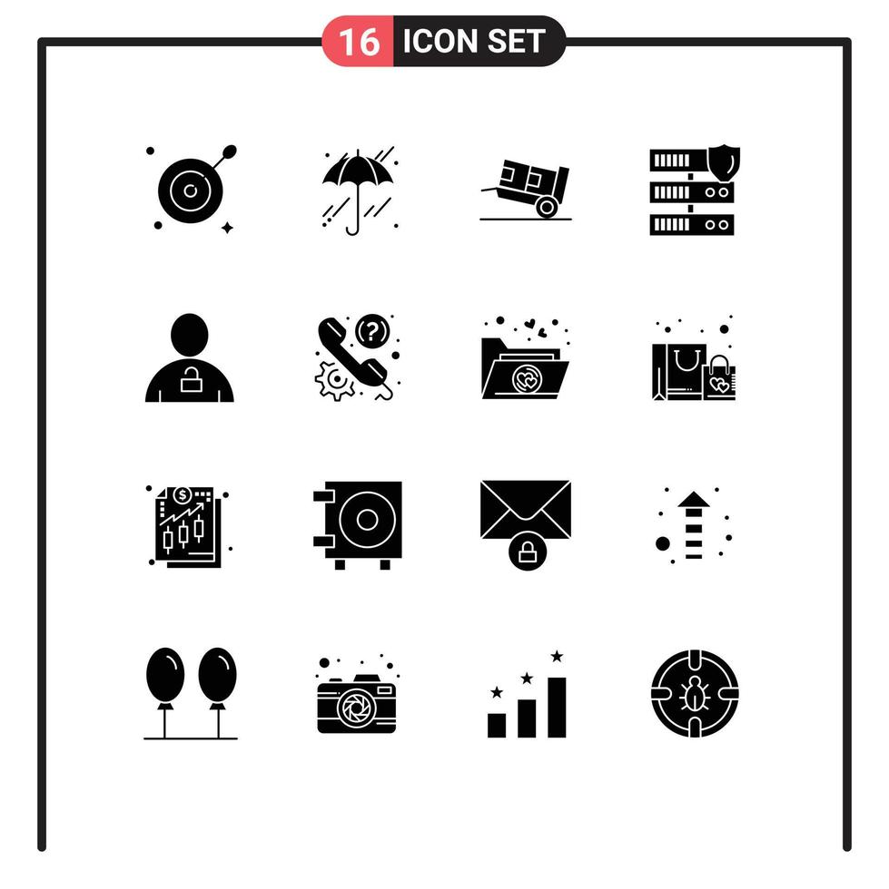 Pack of 16 Modern Solid Glyphs Signs and Symbols for Web Print Media such as padlock body logistic avatar secure Editable Vector Design Elements