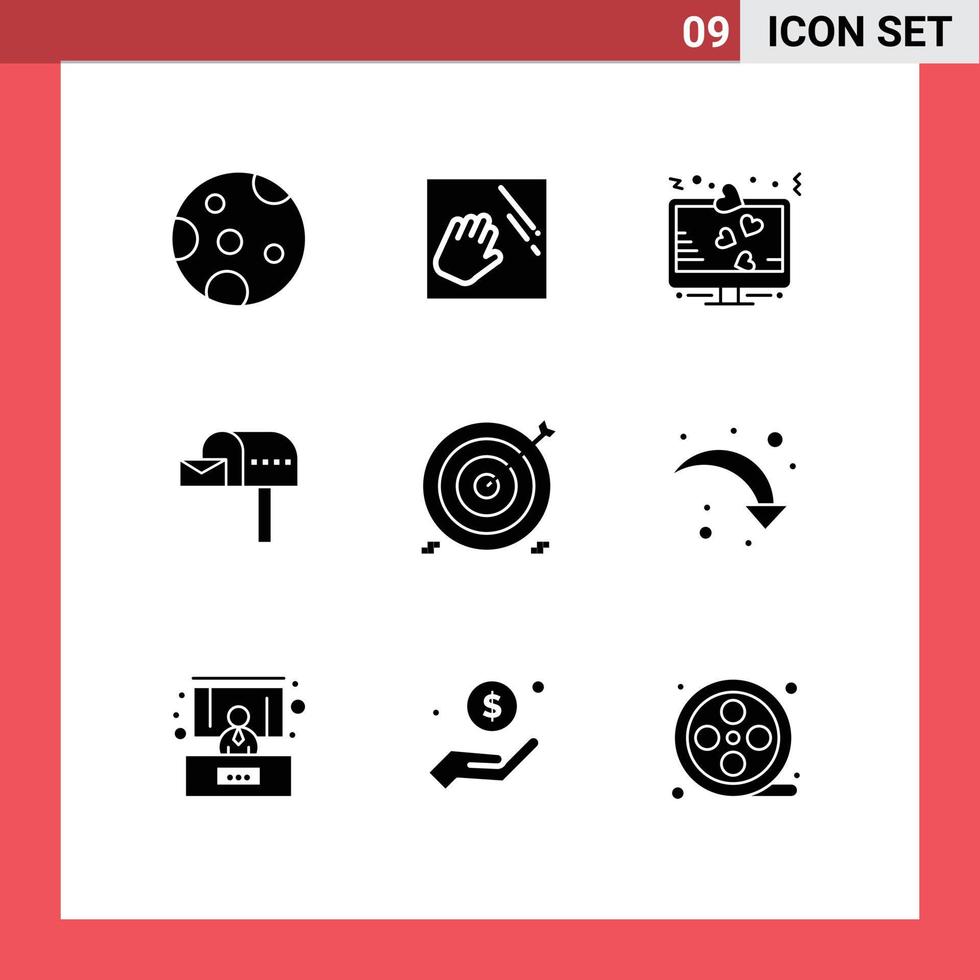 Set of 9 Commercial Solid Glyphs pack for business box heart mail box letter box Editable Vector Design Elements