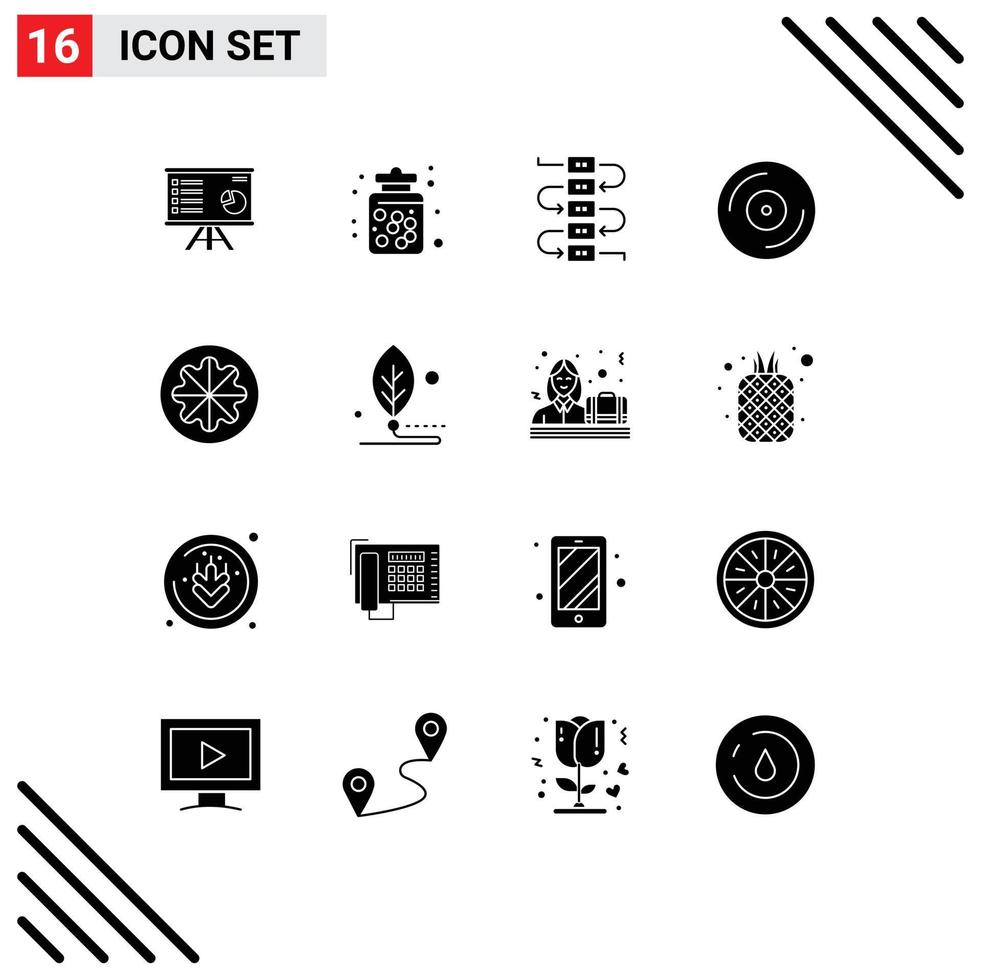 Group of 16 Solid Glyphs Signs and Symbols for studio cd candy jar virtuoso music Editable Vector Design Elements