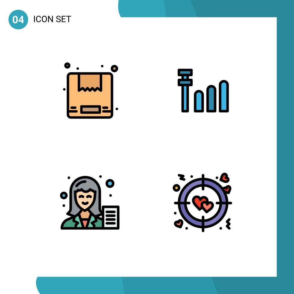 4 User Interface Filledline Flat Color Pack of modern Signs and Symbols of box writer connection blogger love Editable Vector Design Elements