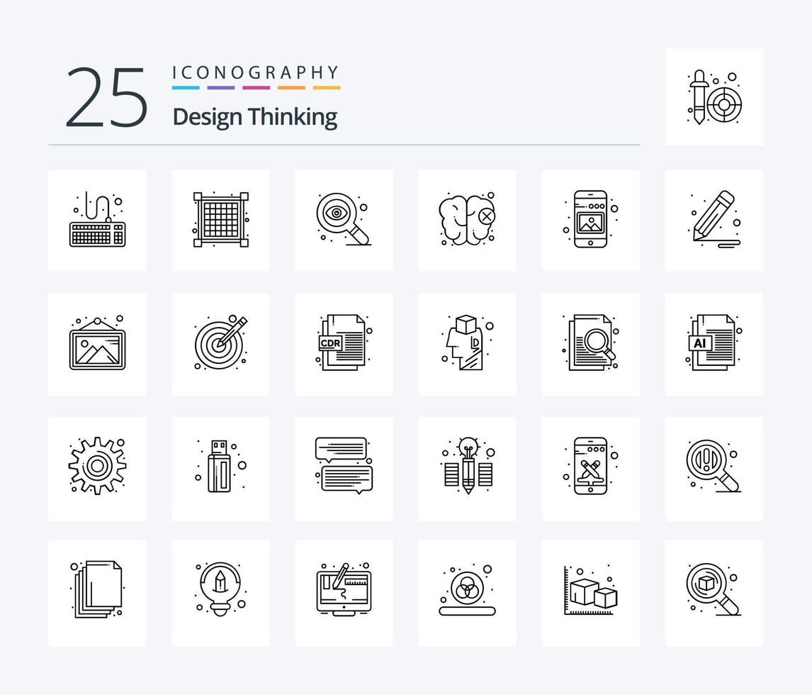 Design Thinking 25 Line icon pack including picture. mobile. eye. image. mind vector