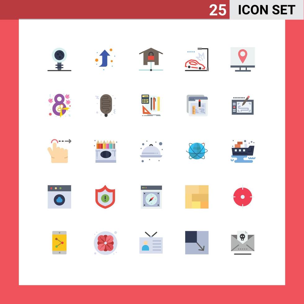 Pack of 25 Modern Flat Colors Signs and Symbols for Web Print Media such as address crash devices car smart home Editable Vector Design Elements