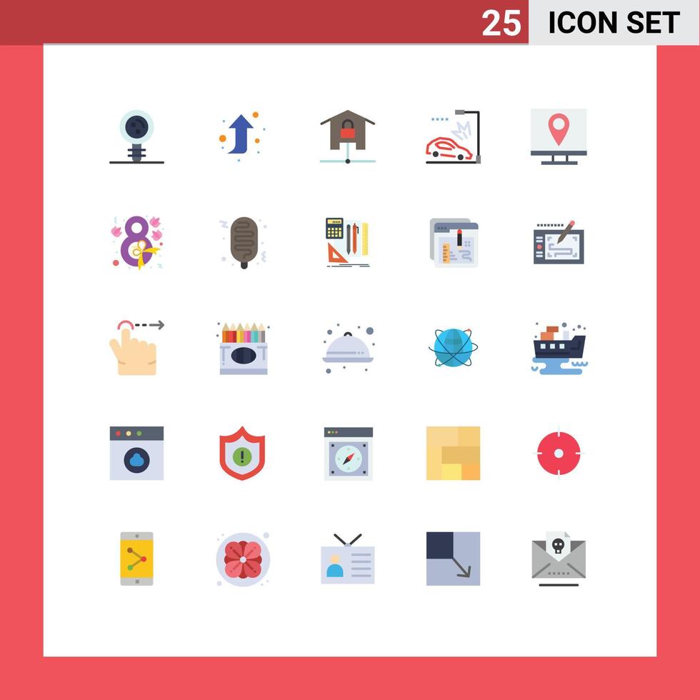 paquete de 25 signos y símbolos de colores planos modernos para medios de impresión web, como dispositivos de bloqueo de direcciones, elementos de diseño de vectores editables para el hogar inteligente del automóvil