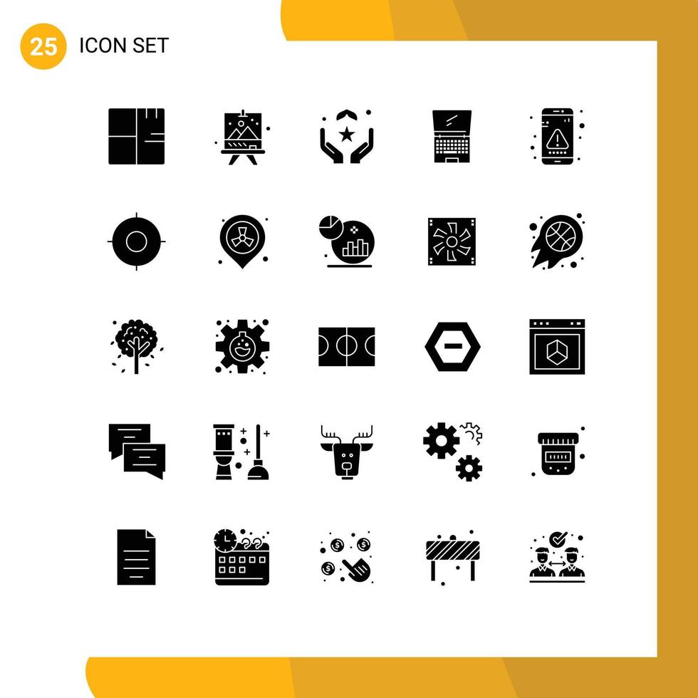Pack of 25 Modern Solid Glyphs Signs and Symbols for Web Print Media such as laptop monitor paint computer hand Editable Vector Design Elements