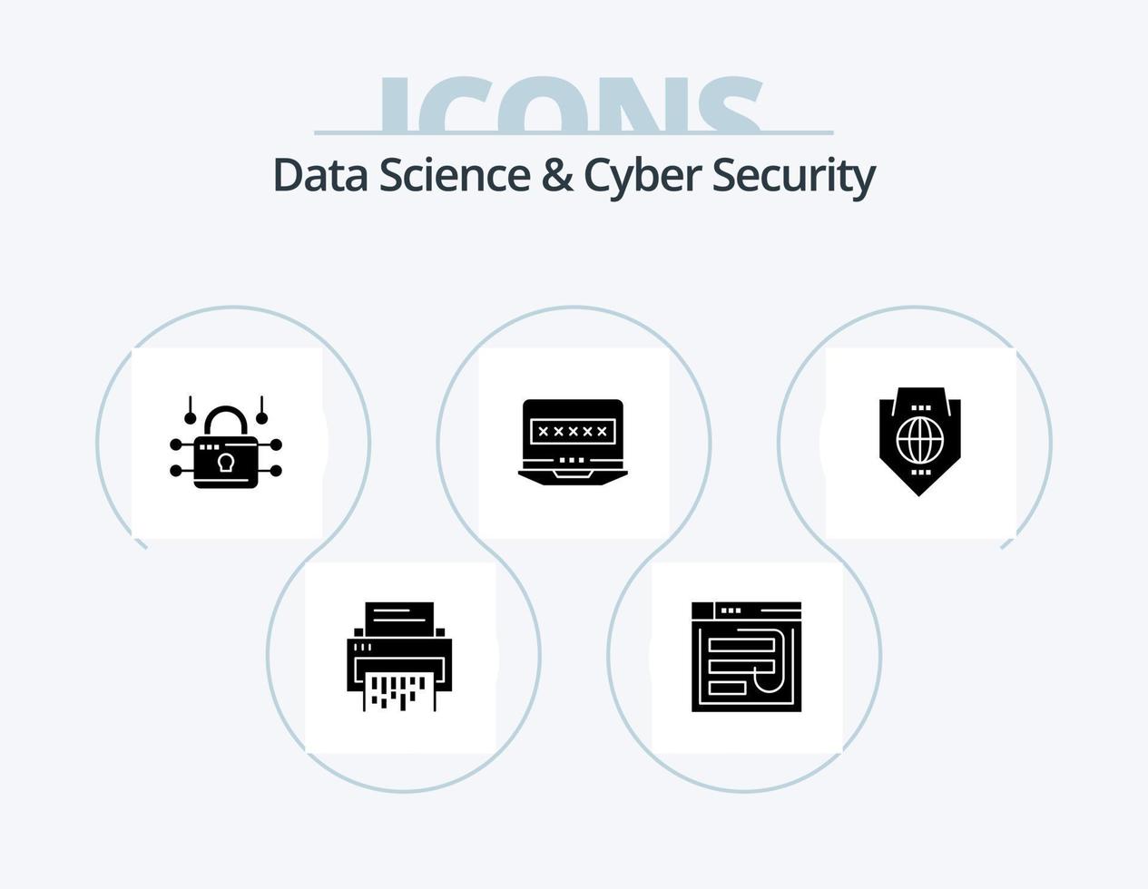 Data Science And Cyber Security Glyph Icon Pack 5 Icon Design. secure. loucked. hack. louck. web vector