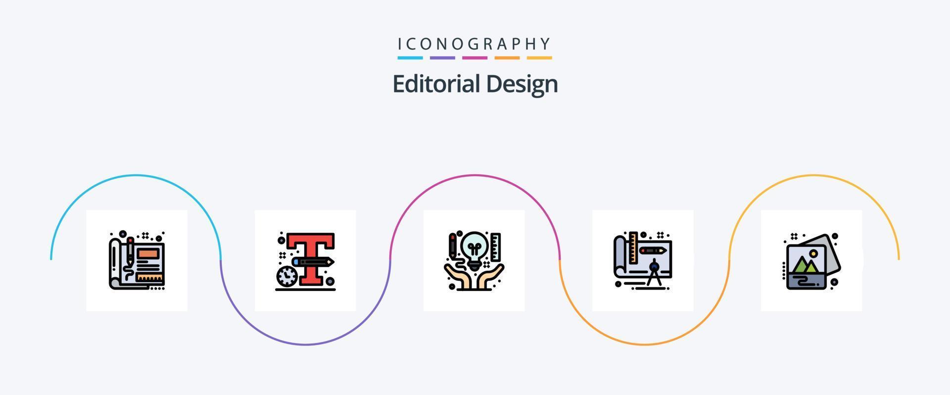 la línea de diseño editorial llenó el paquete de iconos planos 5 que incluye la imagen. diseño. diseño. arquitectura. creativo vector