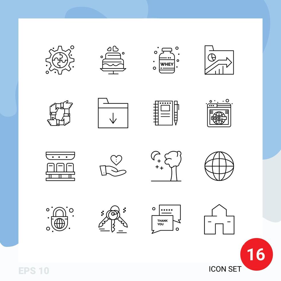 Set of 16 Modern UI Icons Symbols Signs for business report protein graph data Editable Vector Design Elements