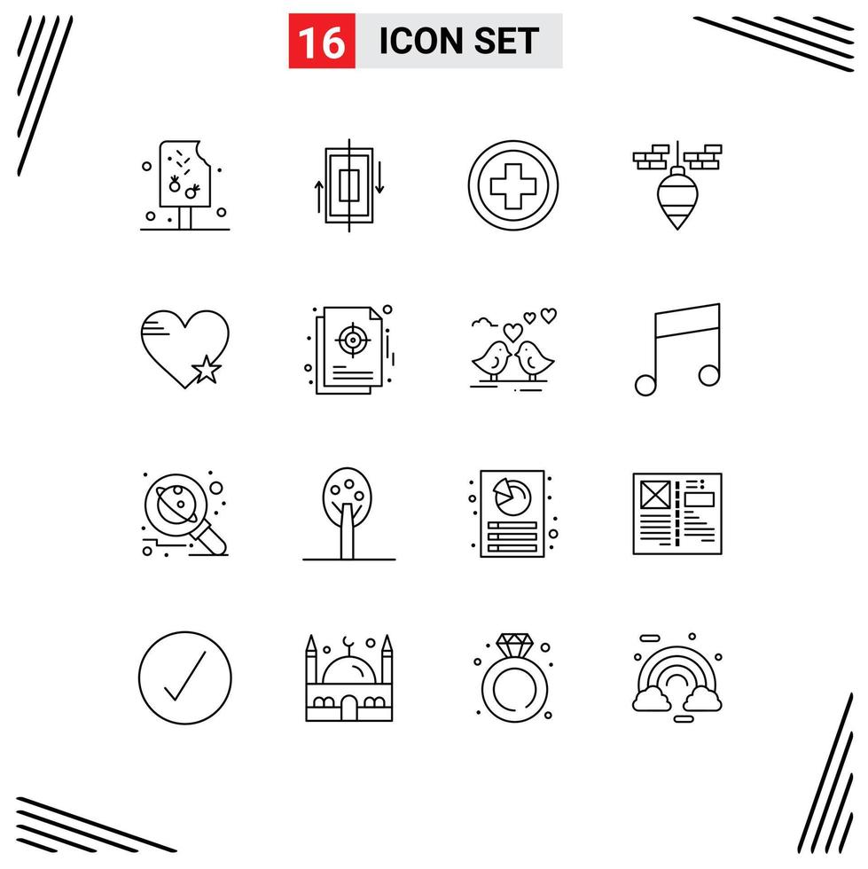 User Interface Pack of 16 Basic Outlines of star plumb bob smartphone bob sign Editable Vector Design Elements