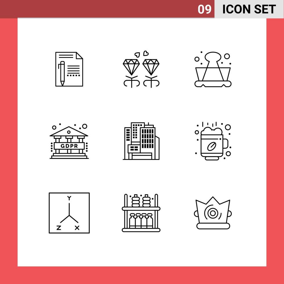 Mobile Interface Outline Set of 9 Pictograms of architecture gdpr present data learning Editable Vector Design Elements