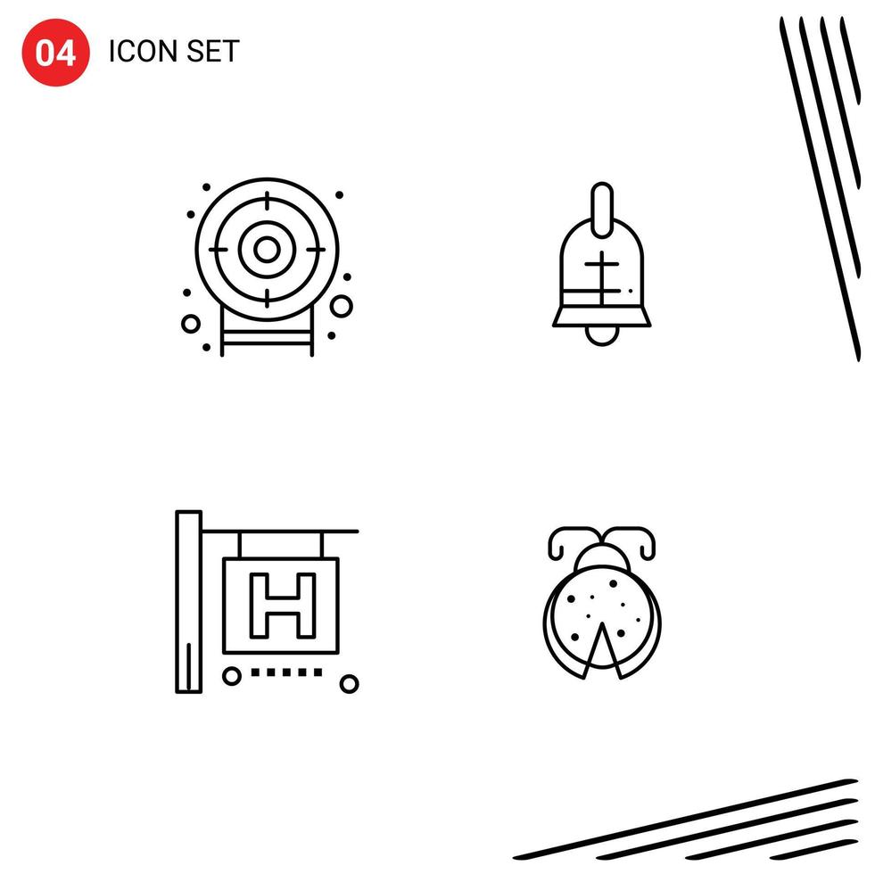 Mobile Interface Line Set of 4 Pictograms of darts vacation ball holiday bug Editable Vector Design Elements