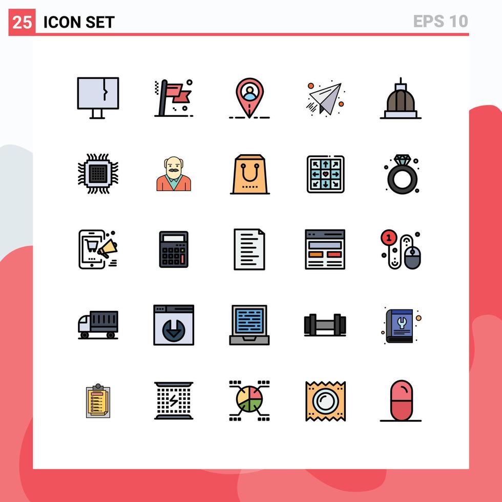 25 Filled line Flat Color concept for Websites Mobile and Apps bank send success paper plane mail Editable Vector Design Elements