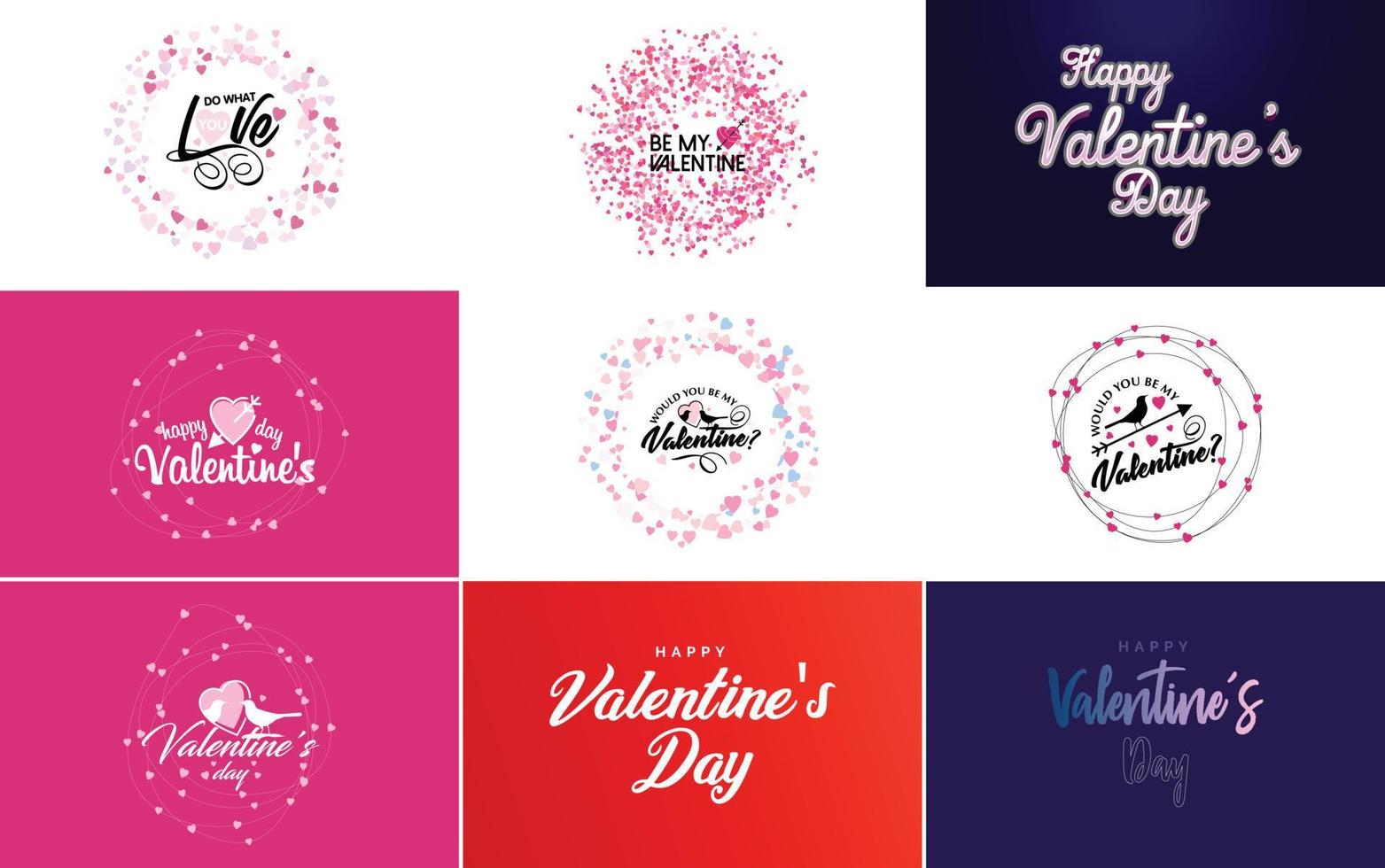 Happy Valentine's Day greeting card template with a floral theme and a pink color scheme vector