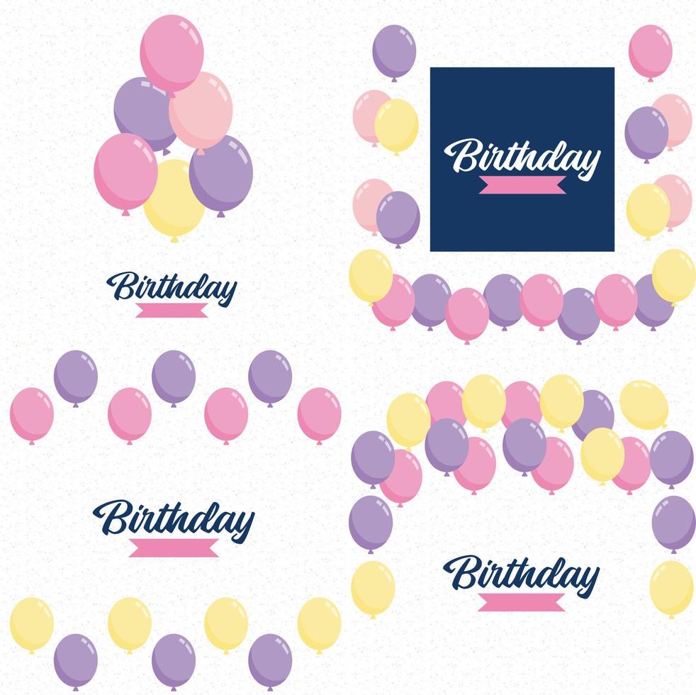 banner de cumpleaños con marco y globos de acuarela de dibujos animados dibujados a mano que simbolizan un diseño de fiesta de cumpleaños adecuado para tarjetas de felicitación navideñas e invitaciones de cumpleaños vector