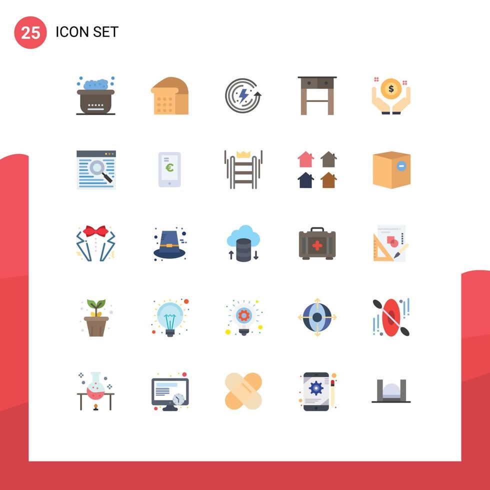25 Universal Flat Color Signs Symbols of hand investment ecology business drawer Editable Vector Design Elements