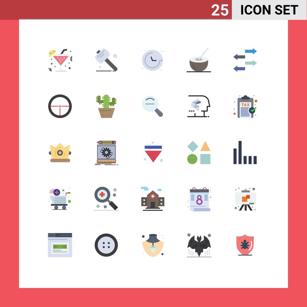 Mobile Interface Flat Color Set of 25 Pictograms of import food direction drink coconut Editable Vector Design Elements