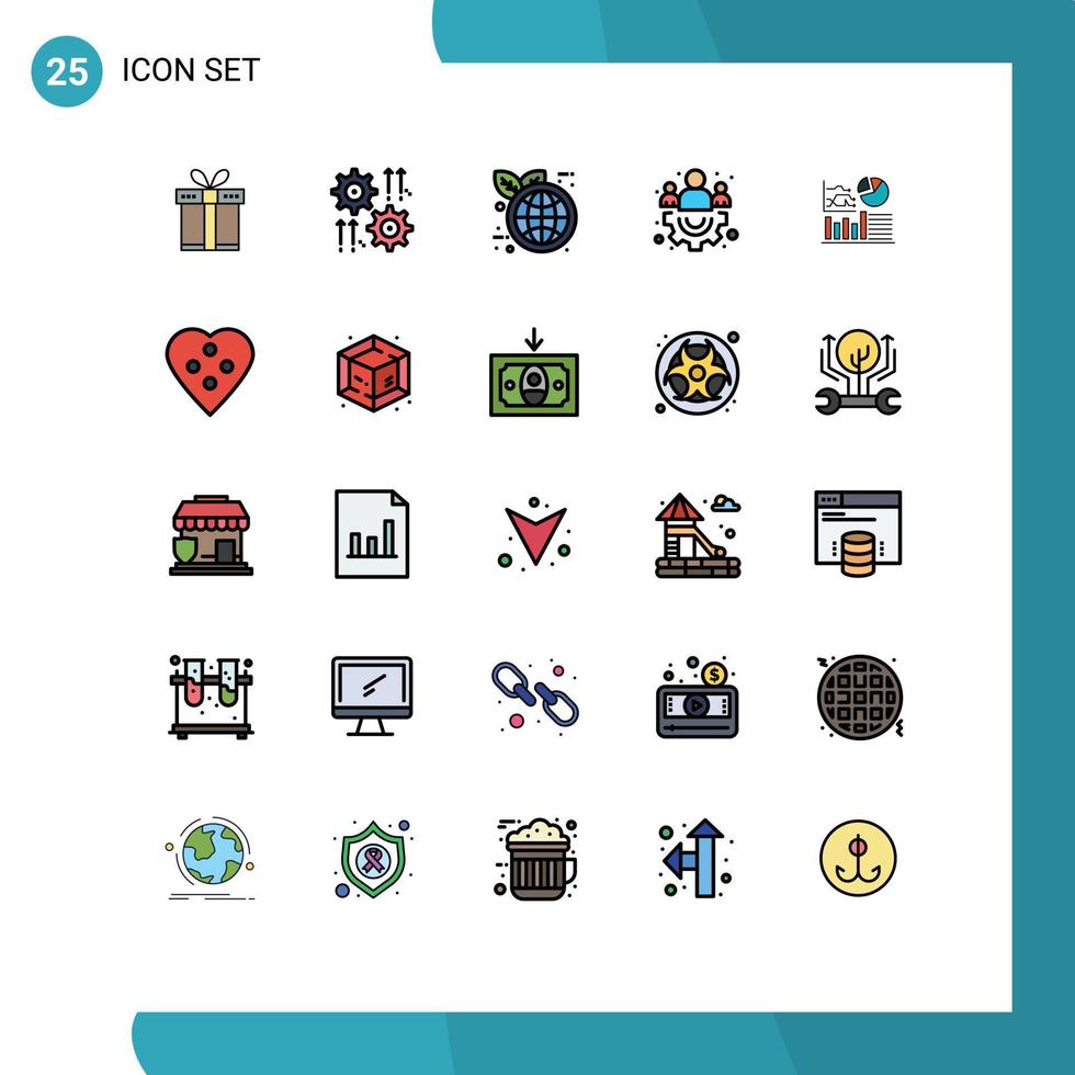 grupo de 25 signos y símbolos de colores planos de línea rellena para elementos de diseño vectorial editables del grupo de equipo de flecha de gráfico de flujo vector