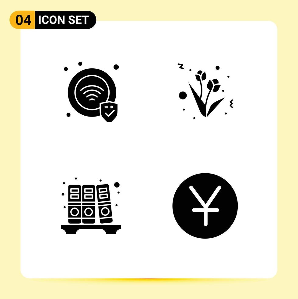 4 Universal Solid Glyphs Set for Web and Mobile Applications protection yuan flower archive yen Editable Vector Design Elements