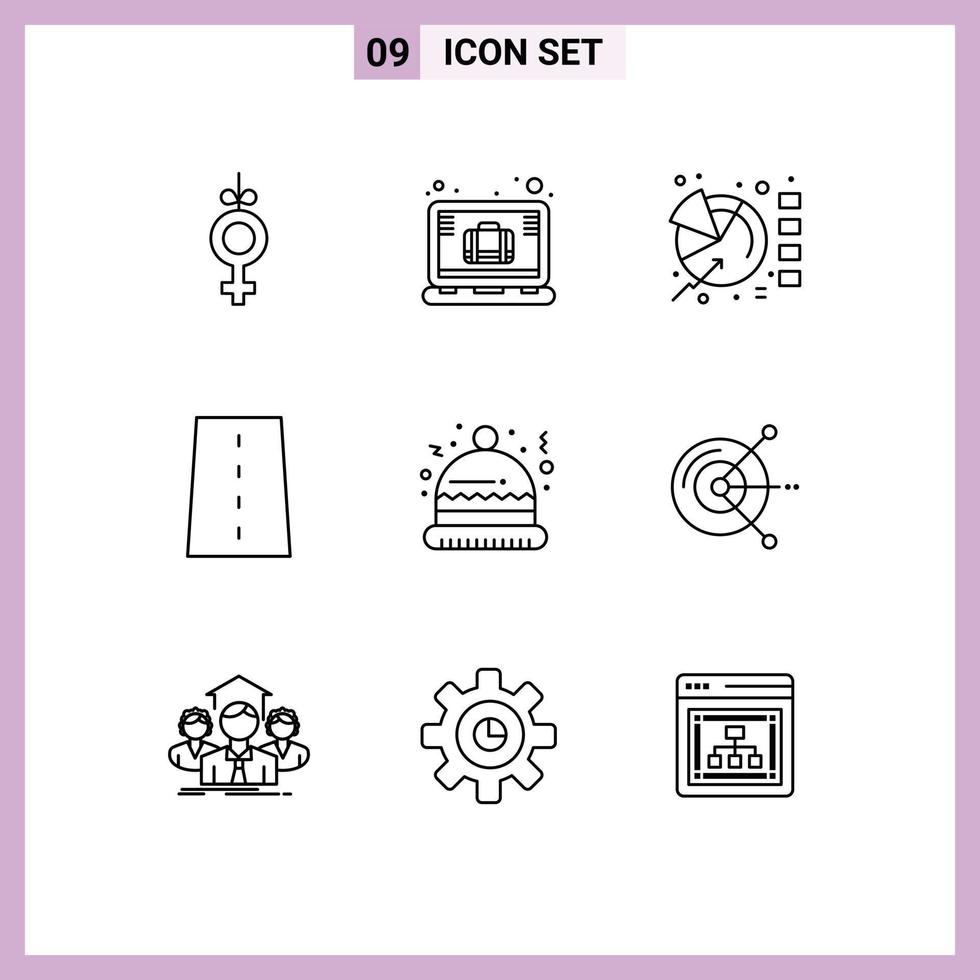 Group of 9 Outlines Signs and Symbols for hat road graph path infrastructure Editable Vector Design Elements