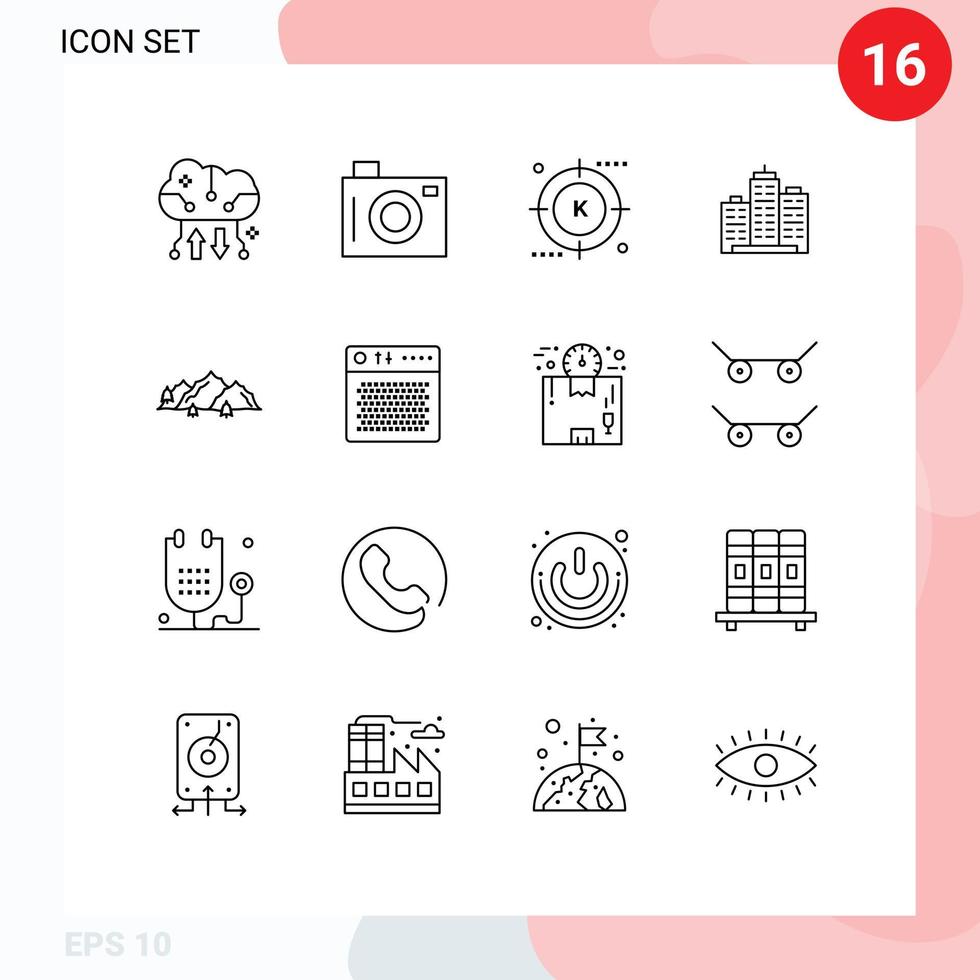 Modern Set of 16 Outlines and symbols such as estate architecture picture building optimization Editable Vector Design Elements