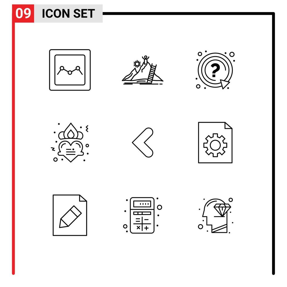 Modern Set of 9 Outlines and symbols such as back romance ask love crown Editable Vector Design Elements
