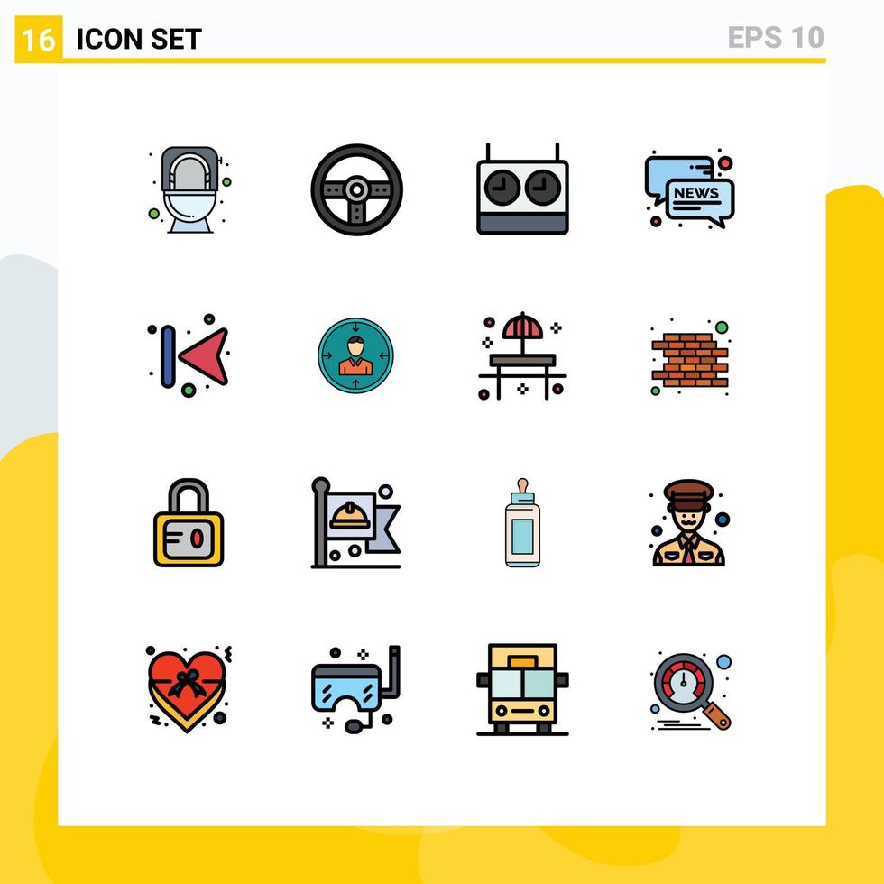 Universal Icon Symbols Group of 16 Modern Flat Color Filled Lines of back arrows chess news conversation Editable Creative Vector Design Elements