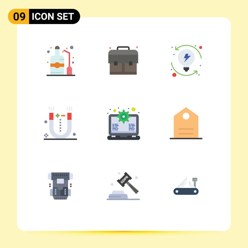 9 Creative Icons Modern Signs and Symbols of setting gear process science magnet Editable Vector Design Elements
