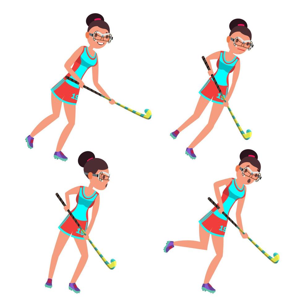 Young Woman Field Hockey Player Vector. Grass Hockey Game. Girl. Flat Cartoon Illustration vector