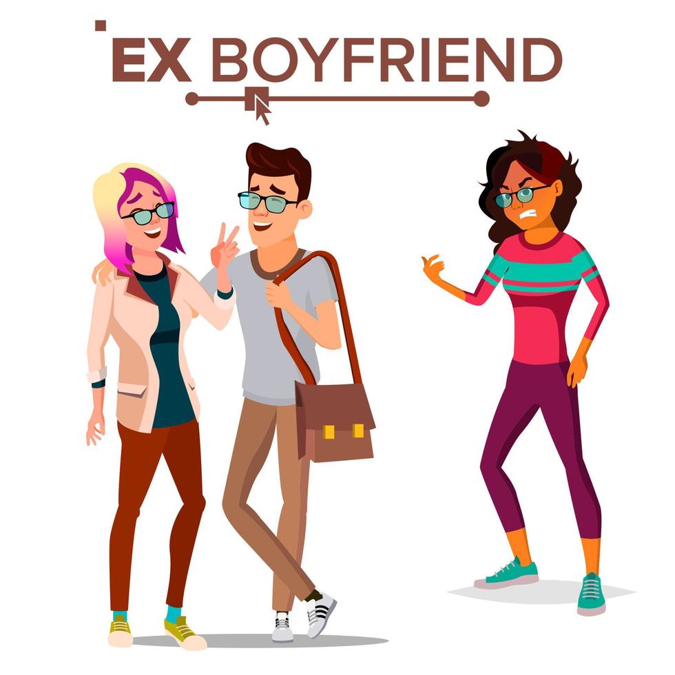 Ex Boyfriend Vector. Couple. Shocked Woman. Breaking Up. Lifestyle Problem. Ex-lover. Frustrated. Isolated Flat Cartoon Illustration vector