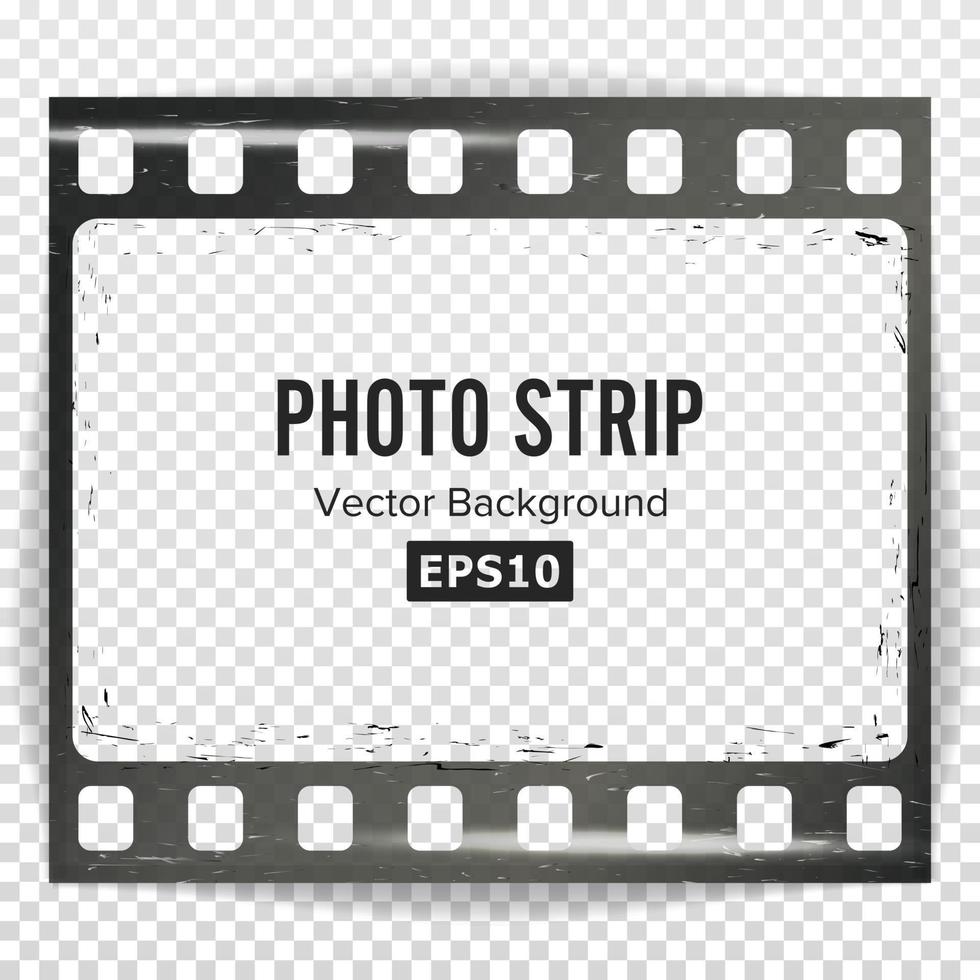 Photo Strip Vector. Realistic Empty Frame Strip Blank. Grunge Scratched Template Isolated On Transparent Background. vector