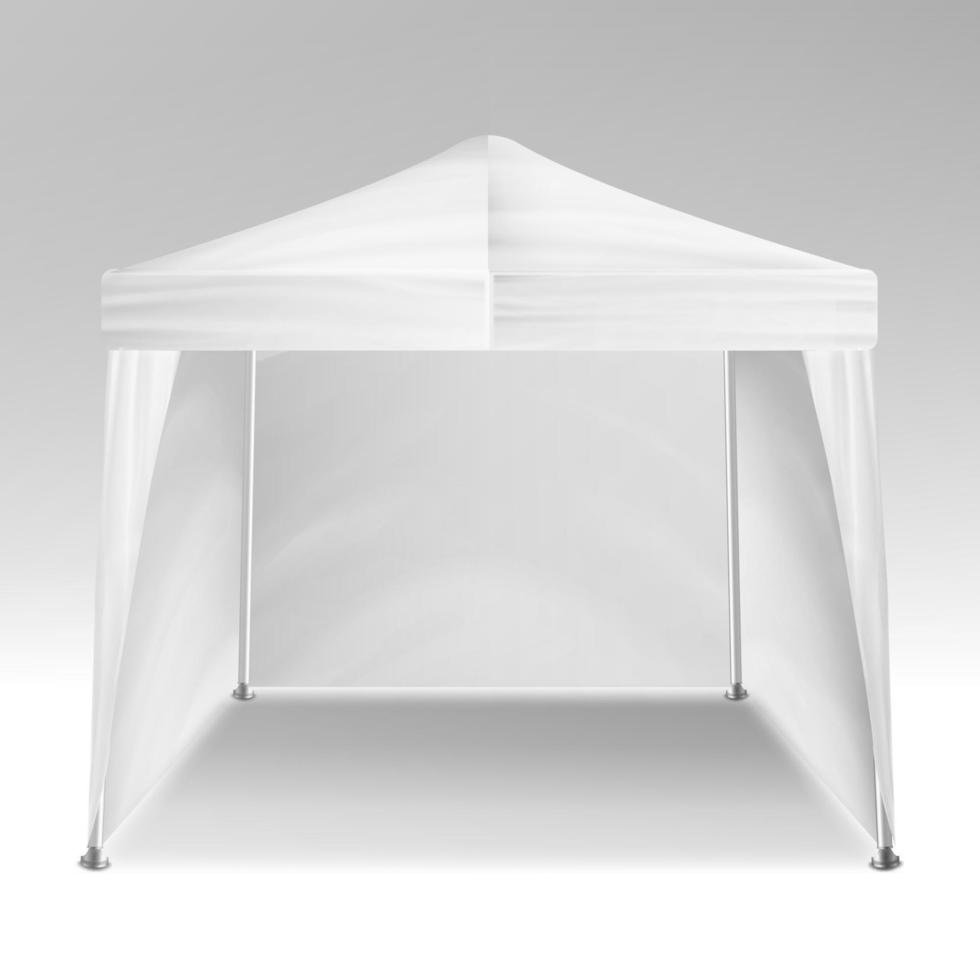 Promotional Tent Vector. Advertising Outdoor Event Trade Show Pop-Up Tent Mobile Advertising Marquee. Mockup, Template. Vector Illustration