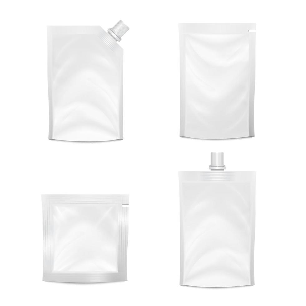 Blank Doypack Set Vector. Realistic White Doy-pack vector