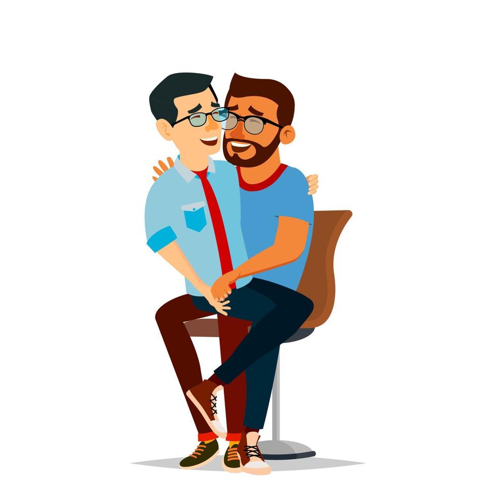 Gay Couple Vector. Two Hugging Men. Same Sex Marriage. Isolated Flat Cartoon Character Illustration vector