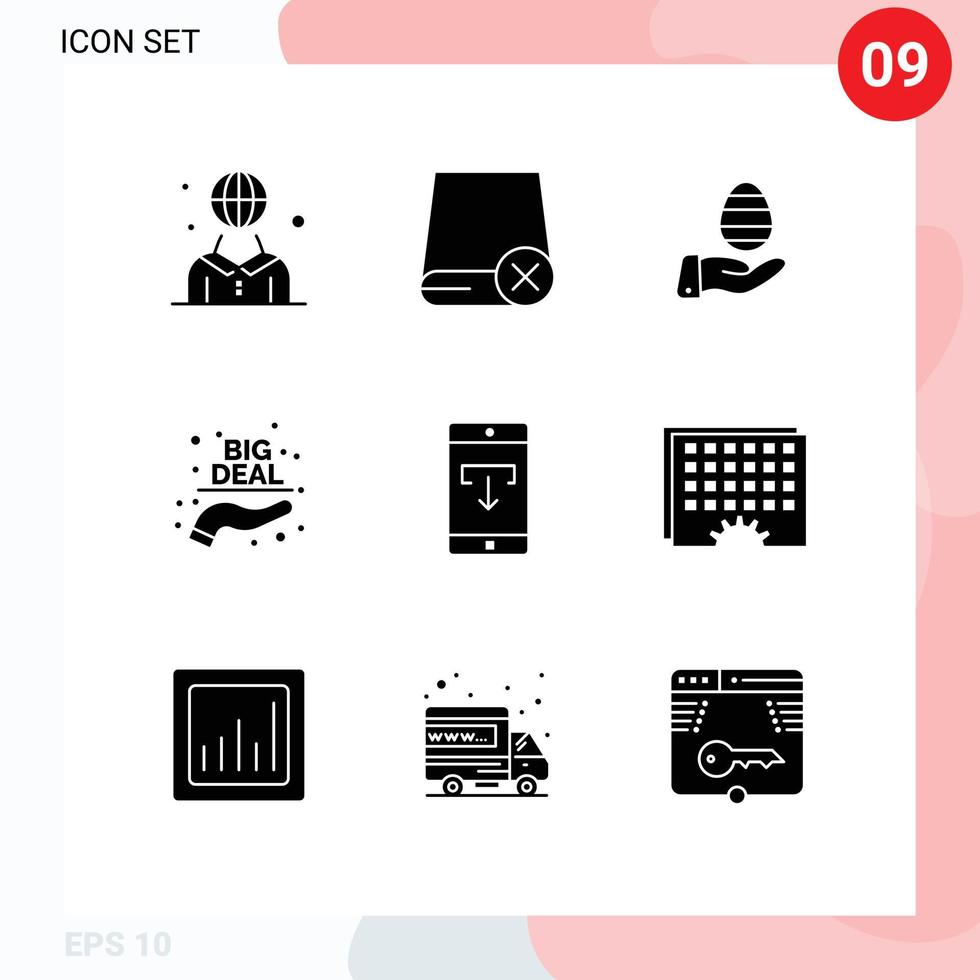 Editable Vector Line Pack of 9 Simple Solid Glyphs of sale buy gadget big deal easter Editable Vector Design Elements