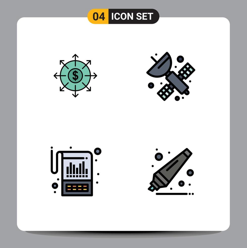 Set of 4 Vector Filledline Flat Colors on Grid for budget accounting cash satellite reporting Editable Vector Design Elements